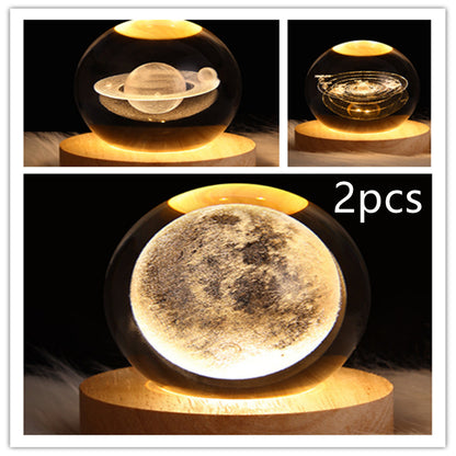 LED Night Light Galaxy Crystal Ball Table Lamp 3D Planet Moon Lamp Bedroom Home Decor For Kids Party Children Birthday Gifts