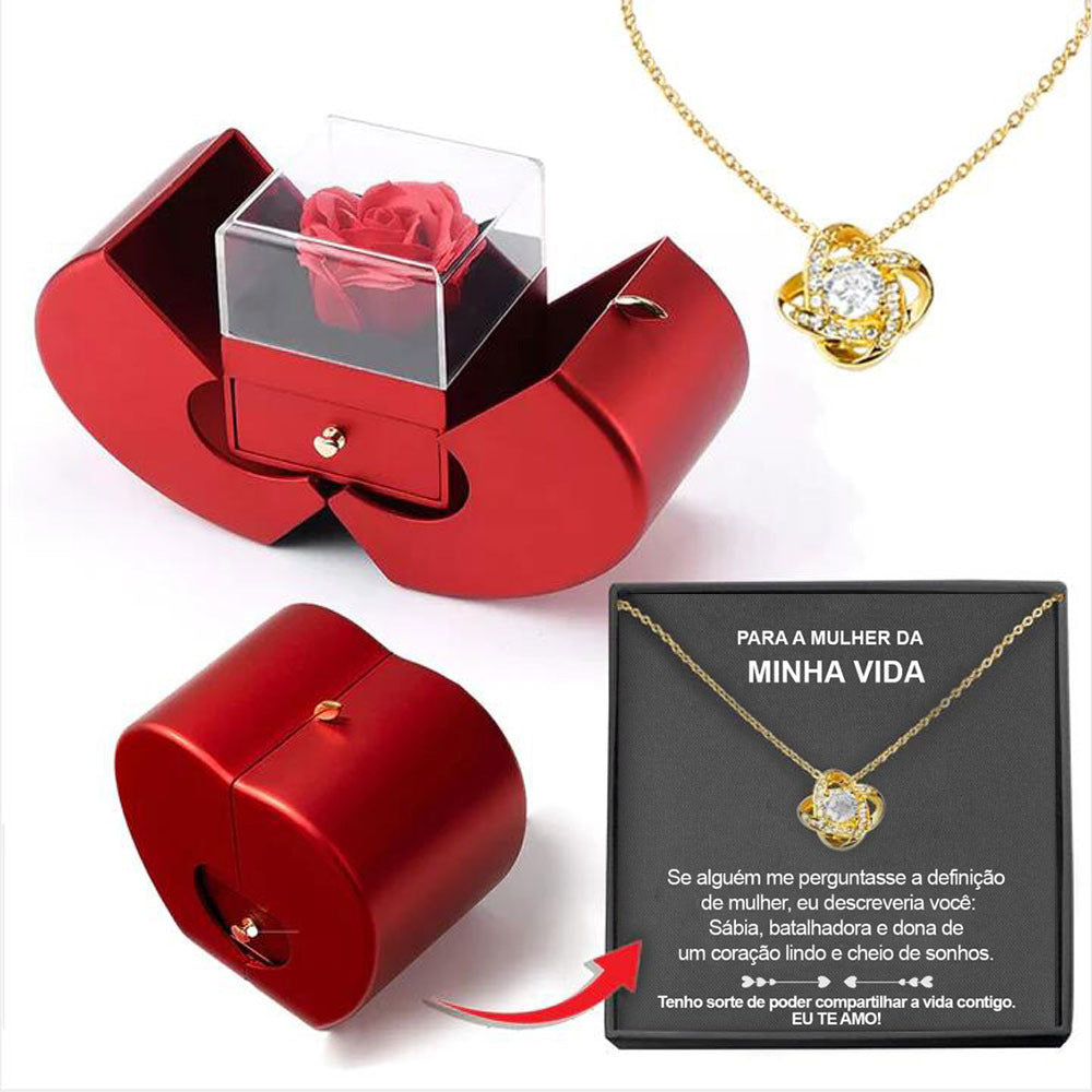 Fashion Jewelry Box Red Apple - Necklace Eternal Rose For Gifting With Artificial Flower Rose Flower Jewelry Box