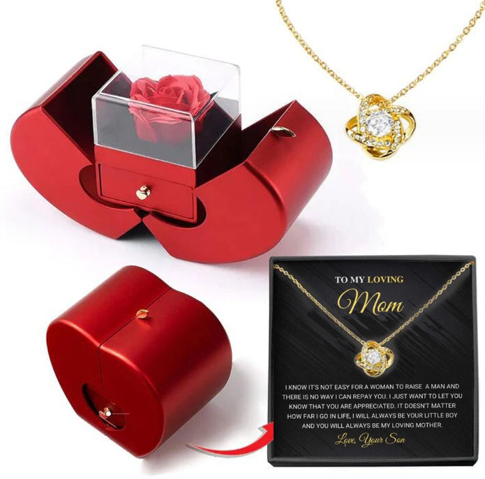 Fashion Jewelry Box Red Apple - Necklace Eternal Rose For Gifting With Artificial Flower Rose Flower Jewelry Box