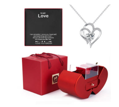 Fashion Jewelry Box Red Apple - Necklace Eternal Rose For Gifting With Artificial Flower Rose Flower Jewelry Box