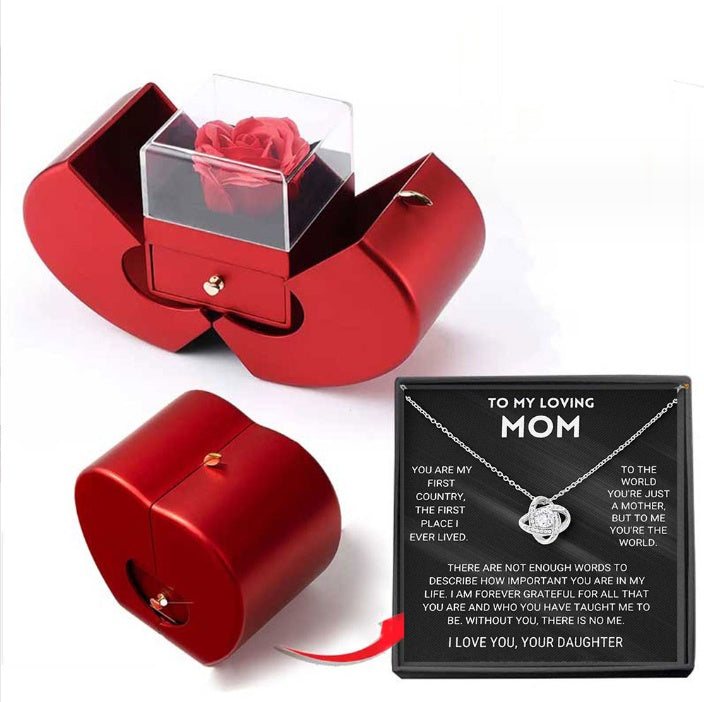 Fashion Jewelry Box Red Apple - Necklace Eternal Rose For Gifting With Artificial Flower Rose Flower Jewelry Box