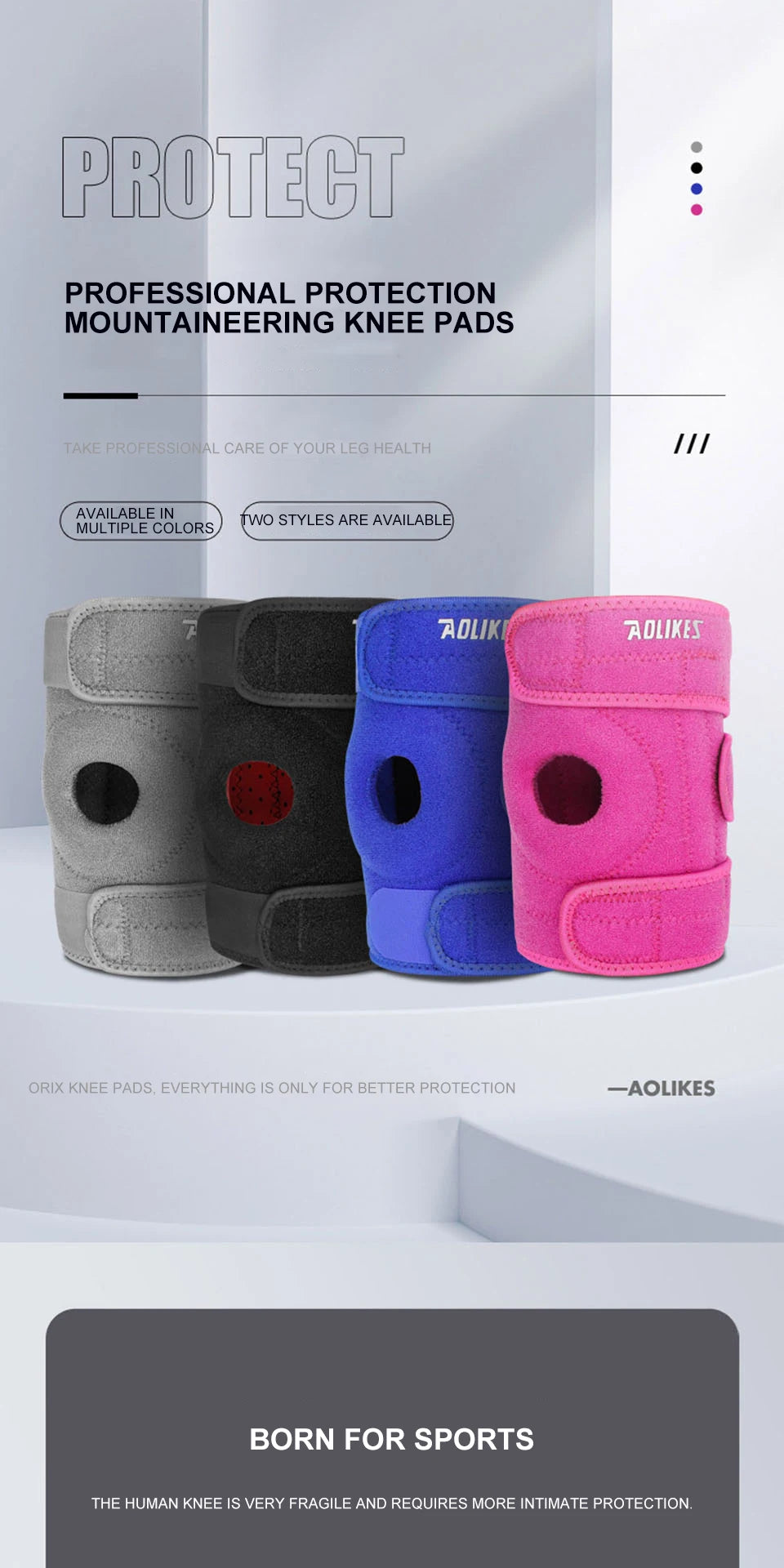 AOLIKES 1PCS Adjustable Relieve Stress Knee Pad Sport Non slip knee Protection Fitness Cycling Basketball Knee Support Braces