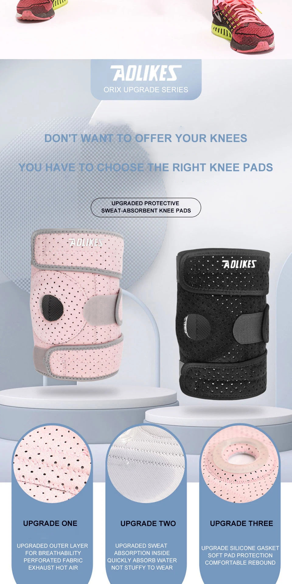 AOLIKES 1PCS Adjustable Relieve Stress Knee Pad Sport Non slip knee Protection Fitness Cycling Basketball Knee Support Braces