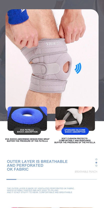 AOLIKES 1PCS Adjustable Relieve Stress Knee Pad Sport Non slip knee Protection Fitness Cycling Basketball Knee Support Braces