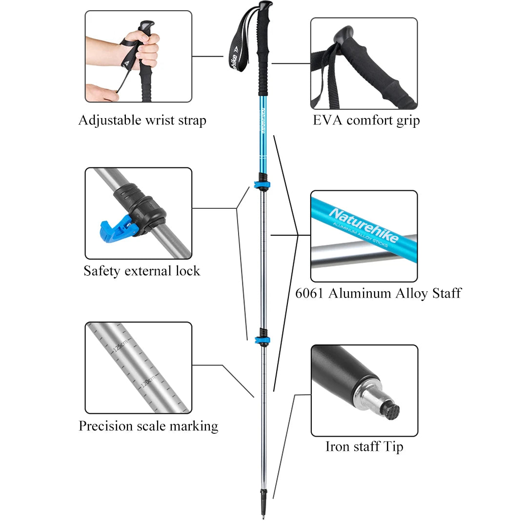 Naturehike Trekking Poles 1pcs Adult Child Collapsible Telescopic Walking Sticks Family Alpenstocks Ultralight Hiking Stick