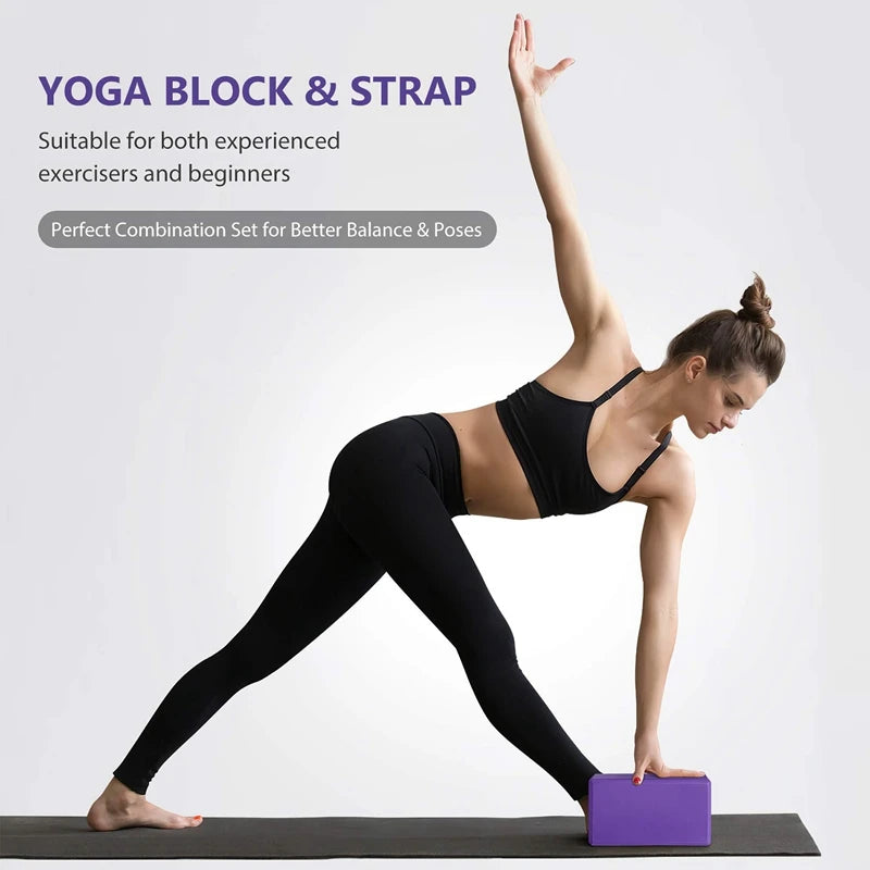 Yoga Block And Yoga Strap Set EVA Foam Soft Non-Slip Yoga Blocks Universal Pilates Stretching And Toning Workouts