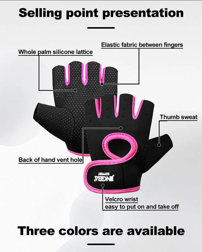 Summer Women Men Silicone Non-Slip Sweat-Proof Breathable Fitness Sports Outdoor Bike Half-Finger Gloves Gym Power Bicycle Glove