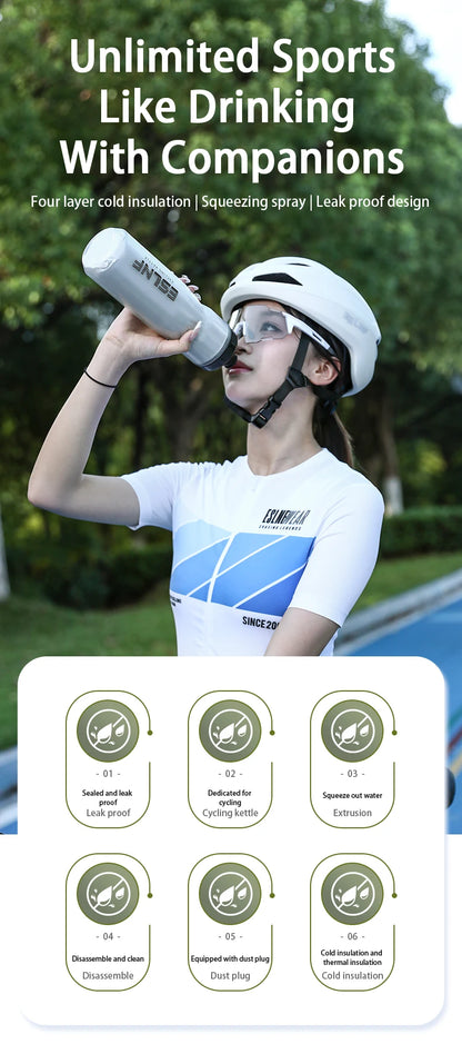 Cycling Insulated Water Bottle Thermal Drink PP5 Silicone 670ml Fitness Outdoor Sports Bicycle Portable Water Kettle