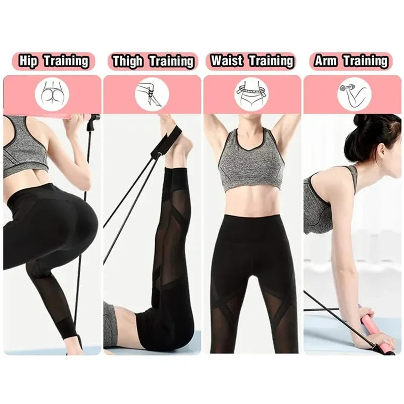 Portable Yoga Pilates Bar Stick with Resistance Band Home Gym Muscle Toning Bar Fitness Stretching  Resistance Bands Set Workout