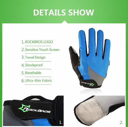 ROCKBROS Bicycle Gloves Breathable Full Finger Cycling Gloves Men Women Spring Screen Touch Sports MTB Road Long Bike Gloves