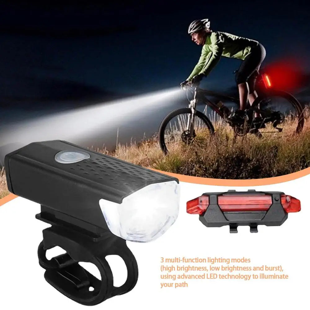 USB Rechargeable Bike Light Set Front Light with Taillight Easy to Install 3 Modes Bicycle Accessories for the Bicycle