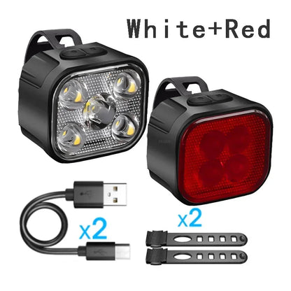 Cycling Bicycle Front Rear Light Set Bike USB Charge Headlight Light MTB Waterproof Taillight LED Lantern Bike Parts