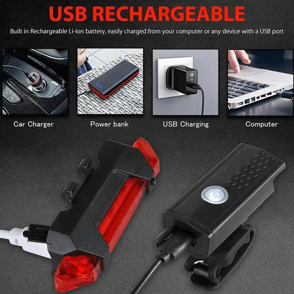 USB Rechargeable Bike Light Set Front Light with Taillight Easy to Install 3 Modes Bicycle Accessories for the Bicycle