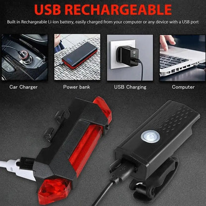 USB Rechargeable Bike Light Set Front Light with Taillight Easy to Install 3 Modes Bicycle Accessories for the Bicycle