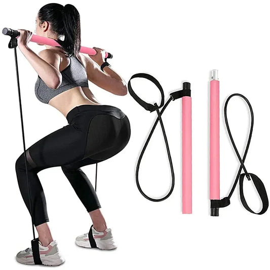 Portable Yoga Pilates Bar Stick with Resistance Band Home Gym Muscle Toning Bar Fitness Stretching  Resistance Bands Set Workout