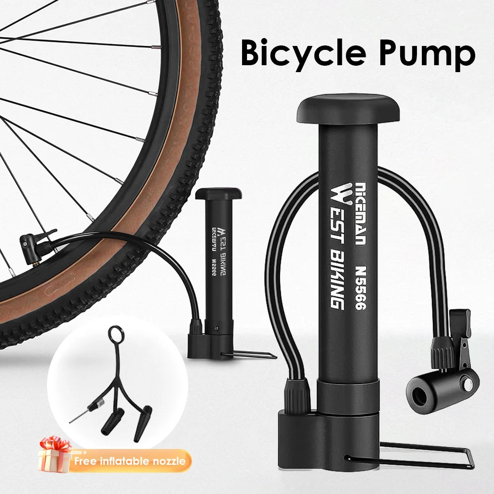 WEST Biking MTB Bicycle Pump 80PSI Schrader Bike Manual Air Pumps Balloon Tire Inflator Portable Floor Pump Cycling Accesories