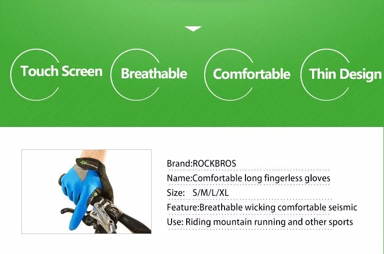 ROCKBROS Bicycle Gloves Breathable Full Finger Cycling Gloves Men Women Spring Screen Touch Sports MTB Road Long Bike Gloves