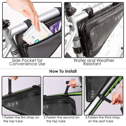 Bike Frame Storage Bag, Water Resistant Reflective Bicycle Triangle Bag , for Mountain Road Bike Trip (1.5L)