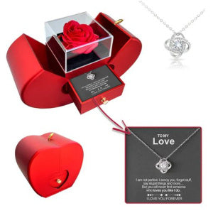 Fashion Jewelry Box Red Apple - Necklace Eternal Rose For Gifting With Artificial Flower Rose Flower Jewelry Box