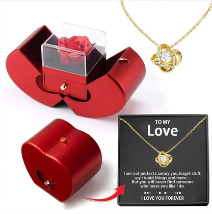 Fashion Jewelry Box Red Apple - Necklace Eternal Rose For Gifting With Artificial Flower Rose Flower Jewelry Box