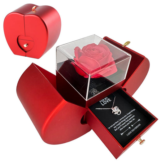 Fashion Jewelry Box Red Apple - Necklace Eternal Rose For Gifting With Artificial Flower Rose Flower Jewelry Box