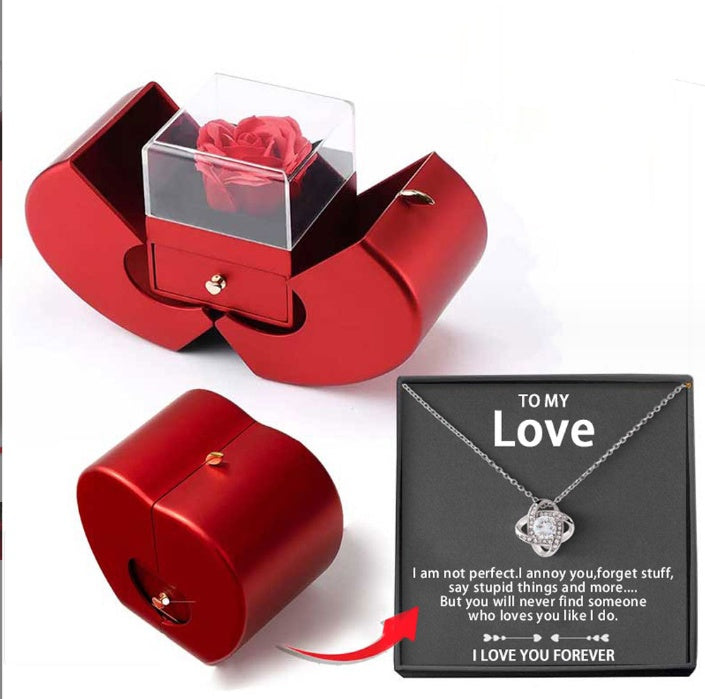 Fashion Jewelry Box Red Apple - Necklace Eternal Rose For Gifting With Artificial Flower Rose Flower Jewelry Box